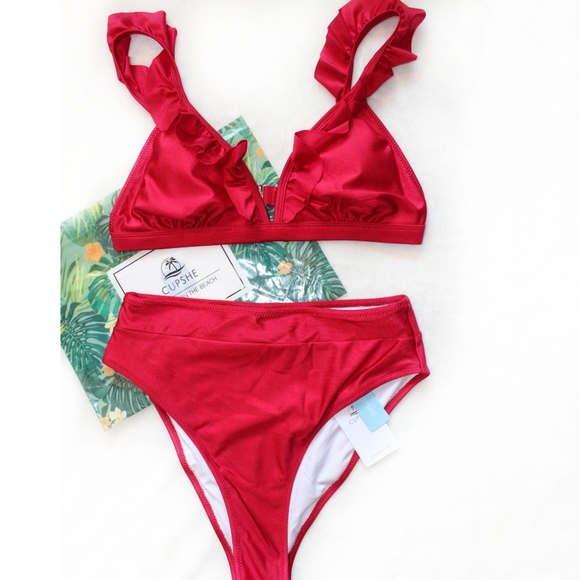 Cupshe Other - NWT High Waisted Red Ruffle Strap Cupshe Bikini